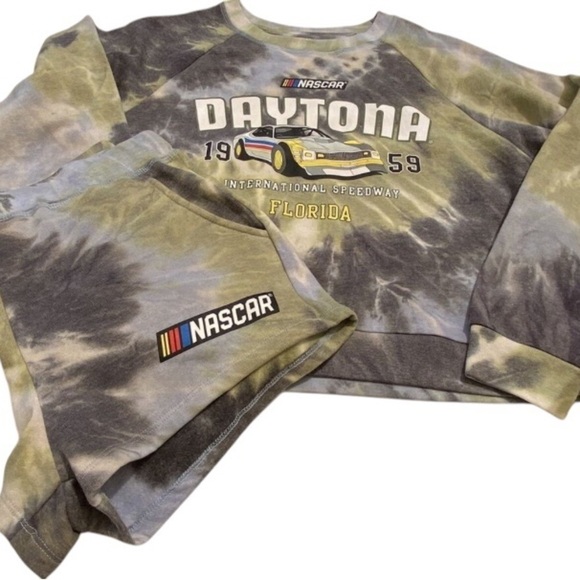 Daytona Nascar cotton blend tie dye sweats sweatshirt shorts Fall lounge set - Picture 2 of 5